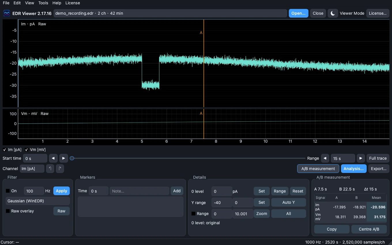 EDR Viewer showing synthetic demonstration data